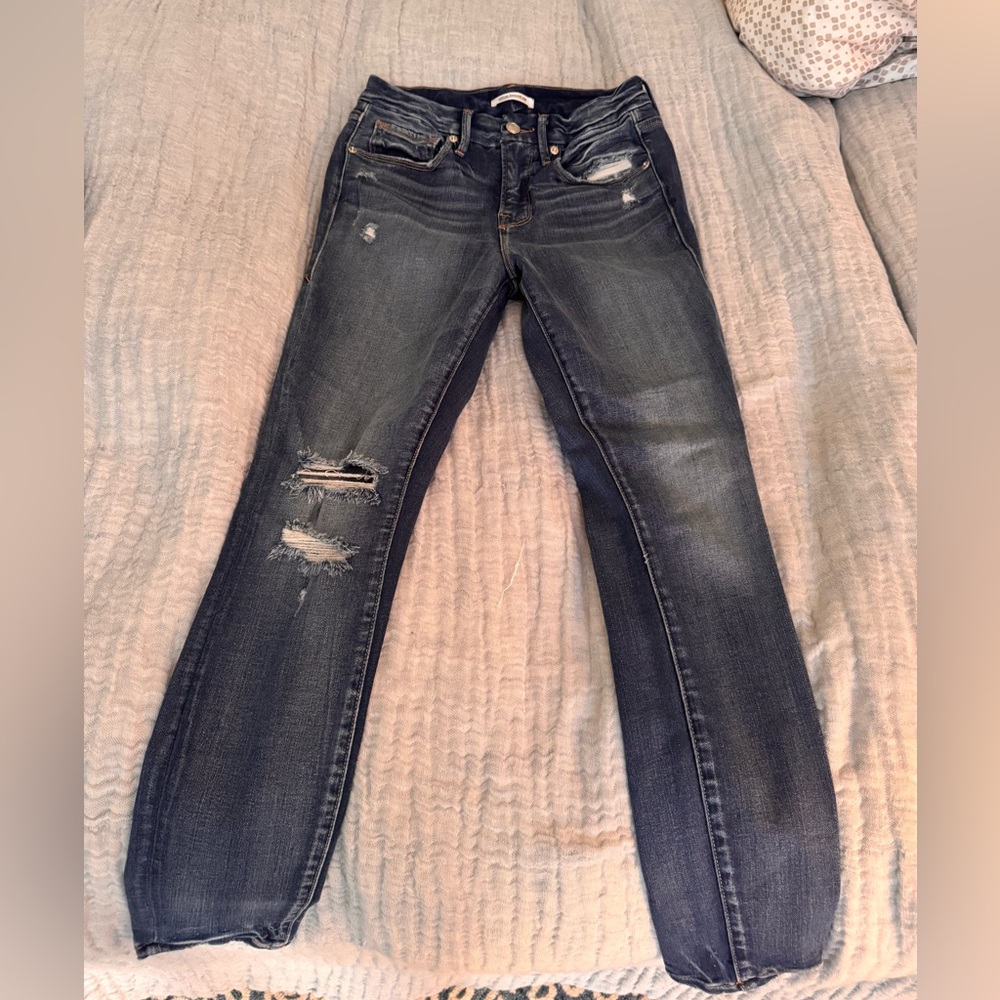 Good American Good Legs Crop 4/27 Distressed Blue Jeans